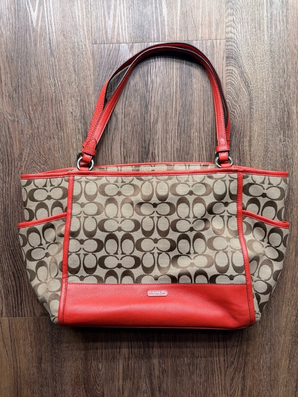 Coach Signature Canvas Leather Tote Bag
